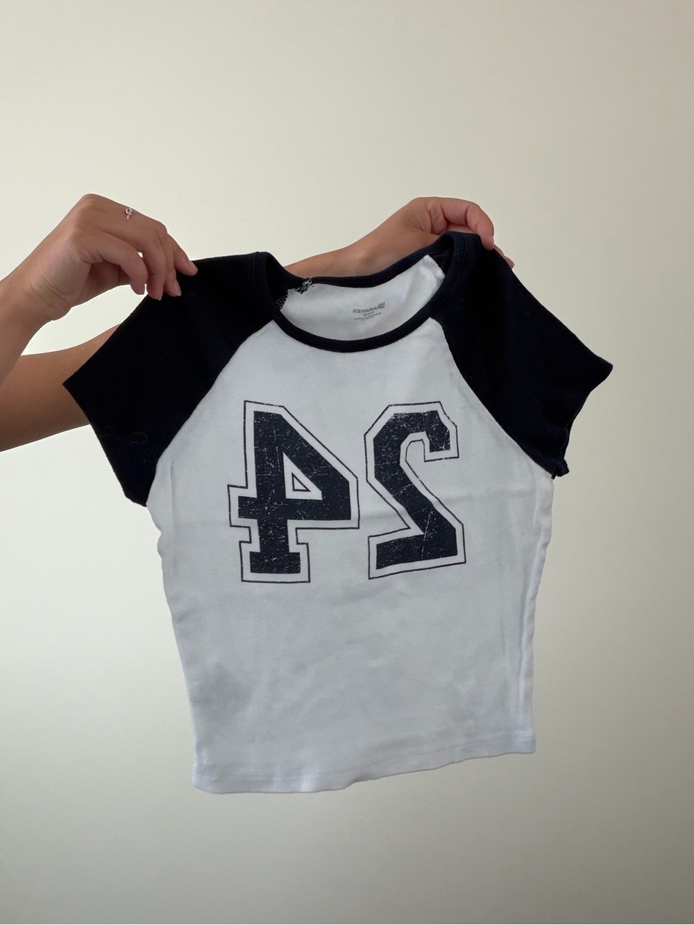 Short Sleeve Raglan Tee with Number 24 - Navy & White